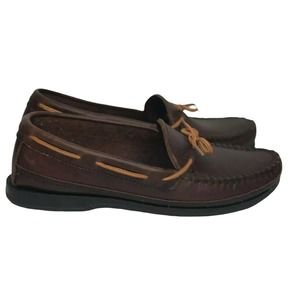 Womens Minnetonka Dark Brown Leather Slip On Tie Moccasin Loafer Shoes Size 6.5